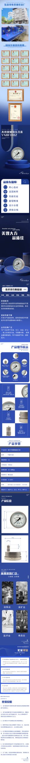 Stainless Steel Pressure Gauge 100mm Axial - YNBF100Z