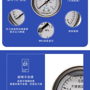 Stainless Steel Pressure Gauge 50mm Axial - YNBF50Z
