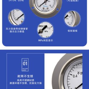 Stainless Steel Pressure Gauge 50mm Axial with Flange - YNBF50ZT