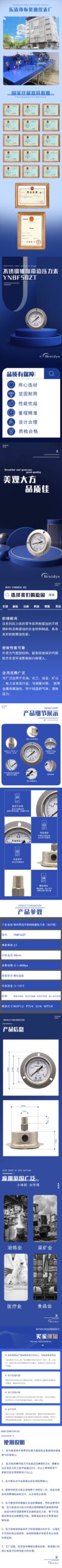 Stainless Steel Pressure Gauge 50mm Axial with Flange - YNBF50ZT