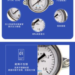 Stainless Steel Pressure Gauge 50mm Axial Vacuum - YNBF50ZV