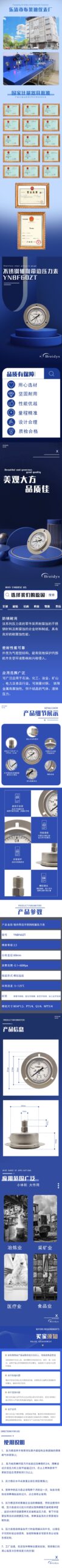 Stainless Steel Pressure Gauge 60mm Axial with Flange - YNBF60ZT