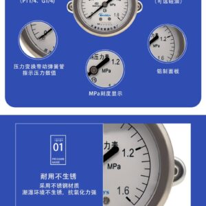 Stainless Steel Pressure Gauge 60mm Axial Vacuum - YNBF60ZV