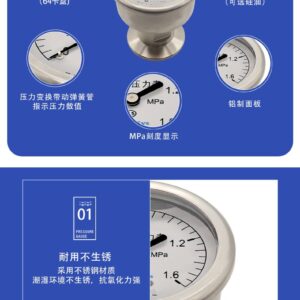 Diaphragm Pressure Gauge 100mm Axial with Flange - YTP100ZMC